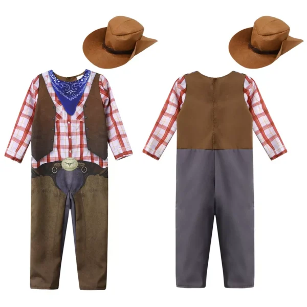 Kids Cowboy Costume Print Dress Up Cosplay Bodysuit - Image 2